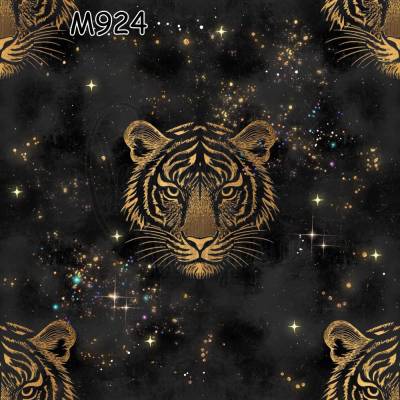 M924 PummelPinguine Exclusive „Kinderstoffe Black & Moonlight Goldene Tigerköpfe im Sternenuniversum