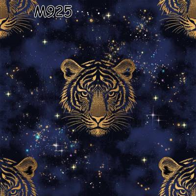 M925 PummelPinguine Exclusive „Kinderstoffe Black & Moonlight Goldene Tigerköpfe im Sternenuniversum