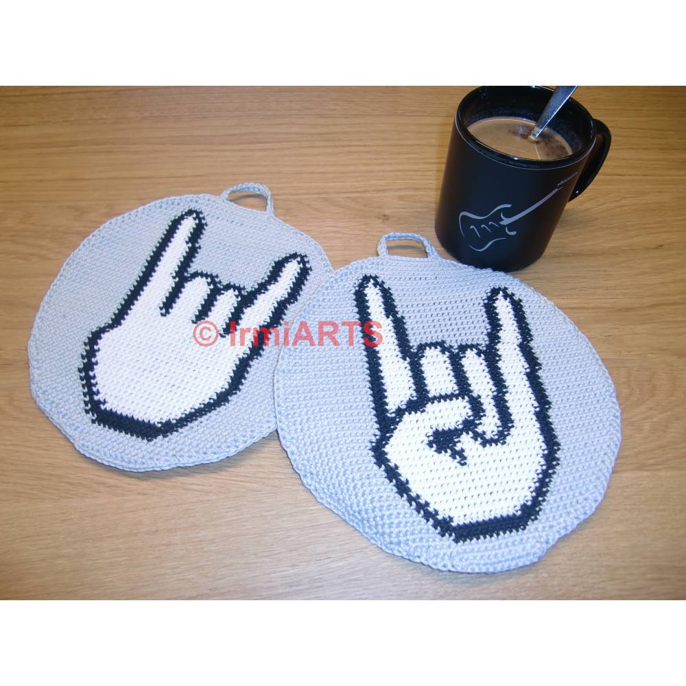 DIY Häkelanleitung Doubleface-Topflappen für Metal Fans Bild 1