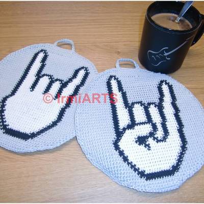 DIY Häkelanleitung Doubleface-Topflappen für Metal Fans