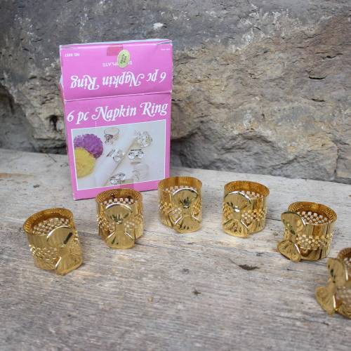6er Set goldfarbige Serviettenringe mit Schleife Metall 80er 90er Jahre Vintage