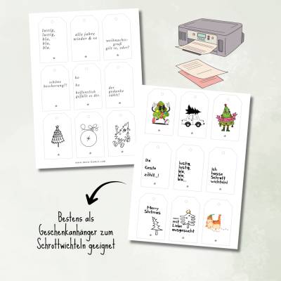 Lustige Geschenkanhänger für Weihnachten und zum Schrottwichteln | Digitale Datei weihnachtliche Geschenkanhänger Humor