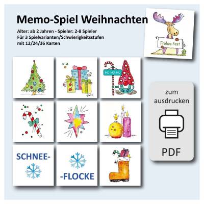 Memo-Spiel Weihnachten Aufdeckspiel  – Gedächtnistraining mit 36 Motiven ab 2 Jahren