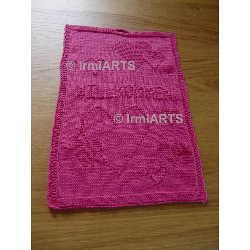 DIY Strickanleitung Gästehandtuch „Willkommen“ mit Herz-Motiv Bild 1