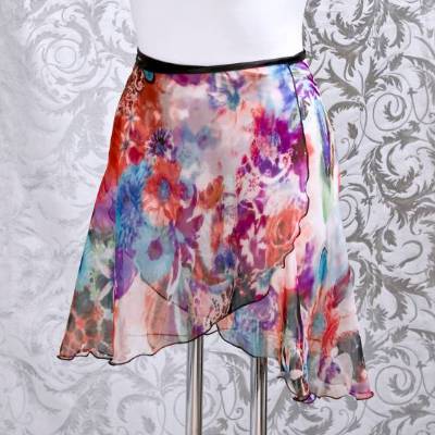 Wickelrock Chiffon Ballettrock mit Batik-Blumenmuster – transparenter Tanzrock, handgefertigt, Einzelstück