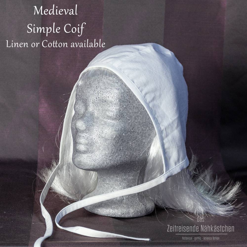 Mittelalterliche Bundhaube aus Leinen oder Baumwolle – historischer Coif für Reenactment & LARP, handgefertigt Bild 1