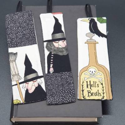 Witzige Hexen-Lesezeichen aus Designerstoff mit kleiner Schlaufe