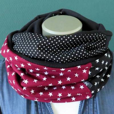 Loop Damen Schal Sterne Fleece Patchwork Loopschal Schlauchschal Kuschelschal