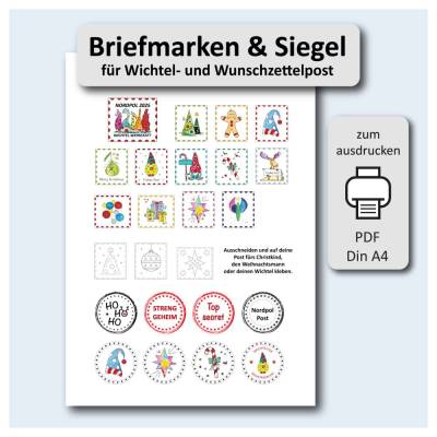 Brief-Marken für Wichtelbriefe und Wunschzettel-Post - PDF zum Ausdrucken