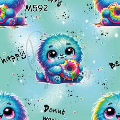 M592 PummelPinguine Exclusive „Kinderstoff Kawaii Monster Donut – Süßes Monster mit Donut