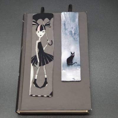 Lesezeichen aus Designerstoffen: Gothic & winterlich, mit Schlaufe