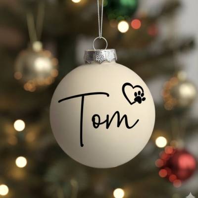 Personalisierte Tier-Weihnachtskugel mit Pfote & Namen | Andenken Hund & Katze | Haustier Gedenkkugel Geschenk Weihnacht