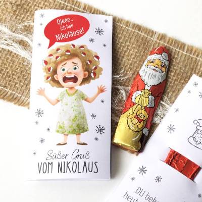 Druckvorlage Nikolausgruß, Geschenkidee Nikolausteller, witziges Nikolausgeschenk, Bastelvorlage PDF zum Nikolaus, Verpa
