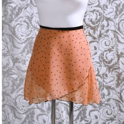 Wickelrock Chiffon Ballettrock mit Polkadots apricot schwarz – leichter, fließenderTanzrock, handgefertigt, Einzelstück