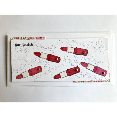 Auswendige Geburtstagskarte DIN Lang Grußkarte 3D Frauen Lippenstifte Handmade Glückwunschkarte