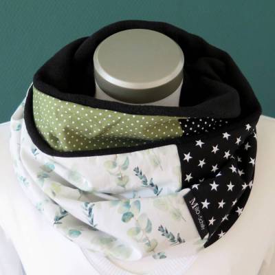 Loop Schal Damen Fleece Eukalyptus weiß grün Loopschal Schlauchschal Fleece Kuschelschal