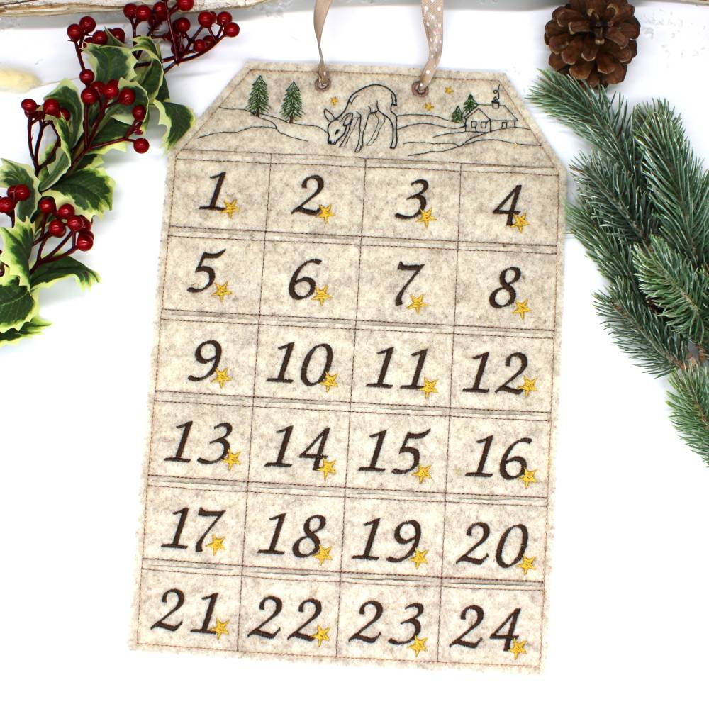 Stickdatei ITH Adventskalender Reh 20x30cm Bild 1