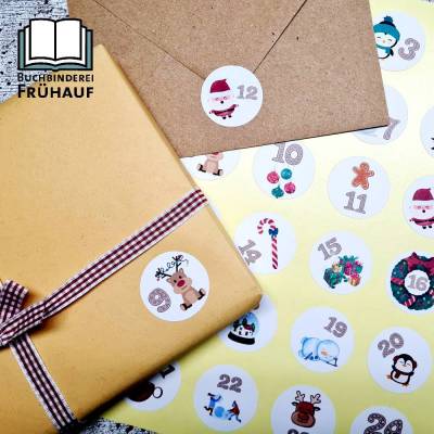 Adventskalenderzahlen verschiedene Motive Winter, Waldtiere, Weihnachtskranz - Aufkleber für den Adventskalender