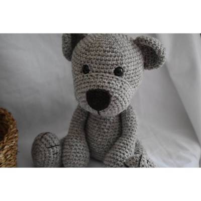 Handgemachter Teddybär aus Merino Schurwolle mit Halstuch, Name & Spieluhr – individuell gestalten