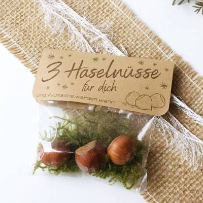 Druckvorlage Weihnachten 3 Haselnüsse, Weihnachtsgeschenk DIY, Tütenverschluss zum drucken, Kollegengeschenk, Tischdeko