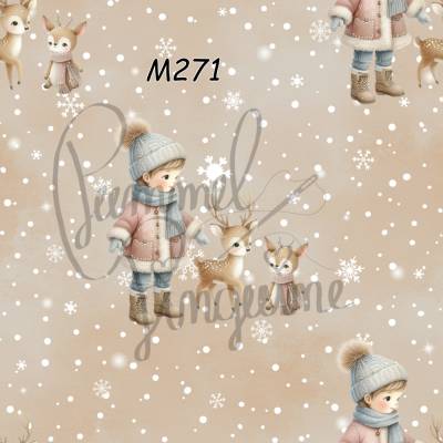 M271 PummelPinguine Exclusive Stoffe „Kinderstoff Junge mit Rentier Schneeflocken & Waldtieren