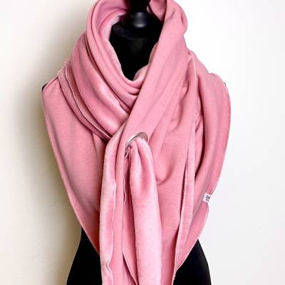 XXL Dreieckstuch aus Alpenfleece. Halstuch. Handgefertiger XXL Schal. Ösentuch. Ösenschal. Dunkel Rosa.