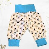 Unisex Pumphosen für Baby und Kleinkind - Gr. 56 – 62  - Blau weiß Hellblau Türkis Affen Äffchen Tierprint  – Einzelstüc