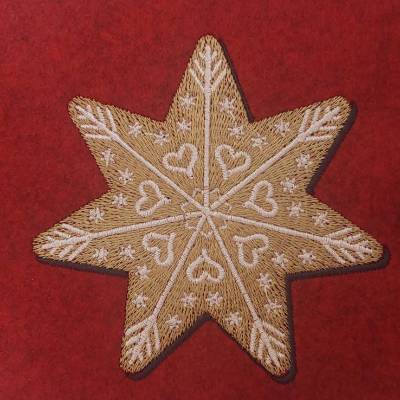 Stickdatei Lebkuchen Stern 12-14x18cm – Weihnachtsstickerei mit Zuckerguss-Effekt für Stickmaschinen