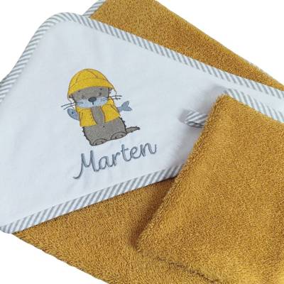 Kapuzenhandtuch für Baby, ca. 80 x 80 cm, personalisierbar, mit passendem Waschlappen – Geschenk zur Geburt