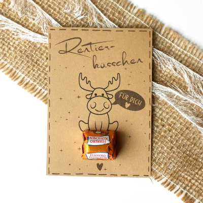 Druckvorlage Weihnachten Rentierküsschen – Bastelvorlage PDF für Nikolausgruß & Geschenkidee