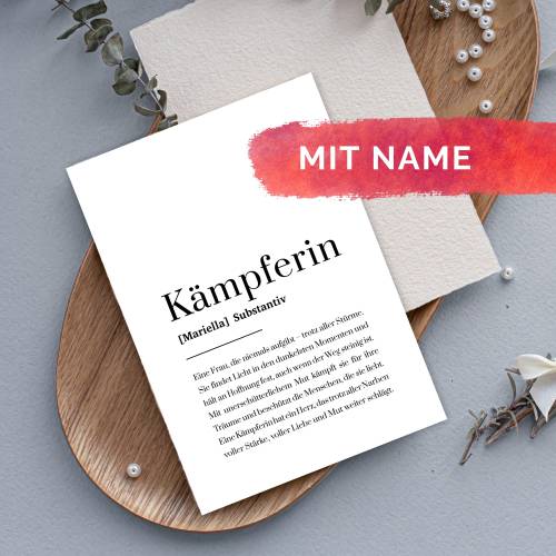 Kämpferin Postkarte mit Name personalisiert – Mutmachkarte für Frauen – Geschenk bei Krankheit & Krebs