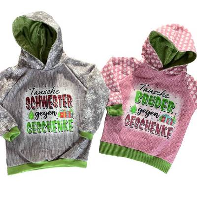 Lustige Weihnachtsoutfits für Geschwister – Hoodie Set Junge 116 & Mädchen 104 