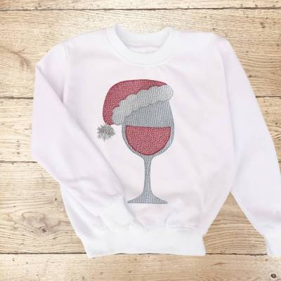 Stickdatei Weinglas Weihnachten Set – 4 Größen für Stickmaschine | Glitzer-Effekt