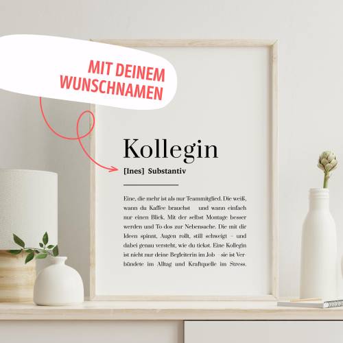 Kollegin Poster personalisiert – Typografie Kunstdruck mit Name & Definition | Abschiedsgeschenk Büro, Freundin, Arbeit