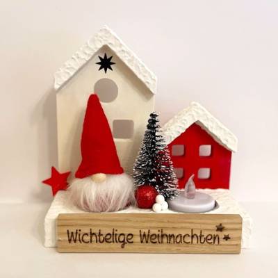 Wichtelhäuschen mit Wichtel und Teelicht