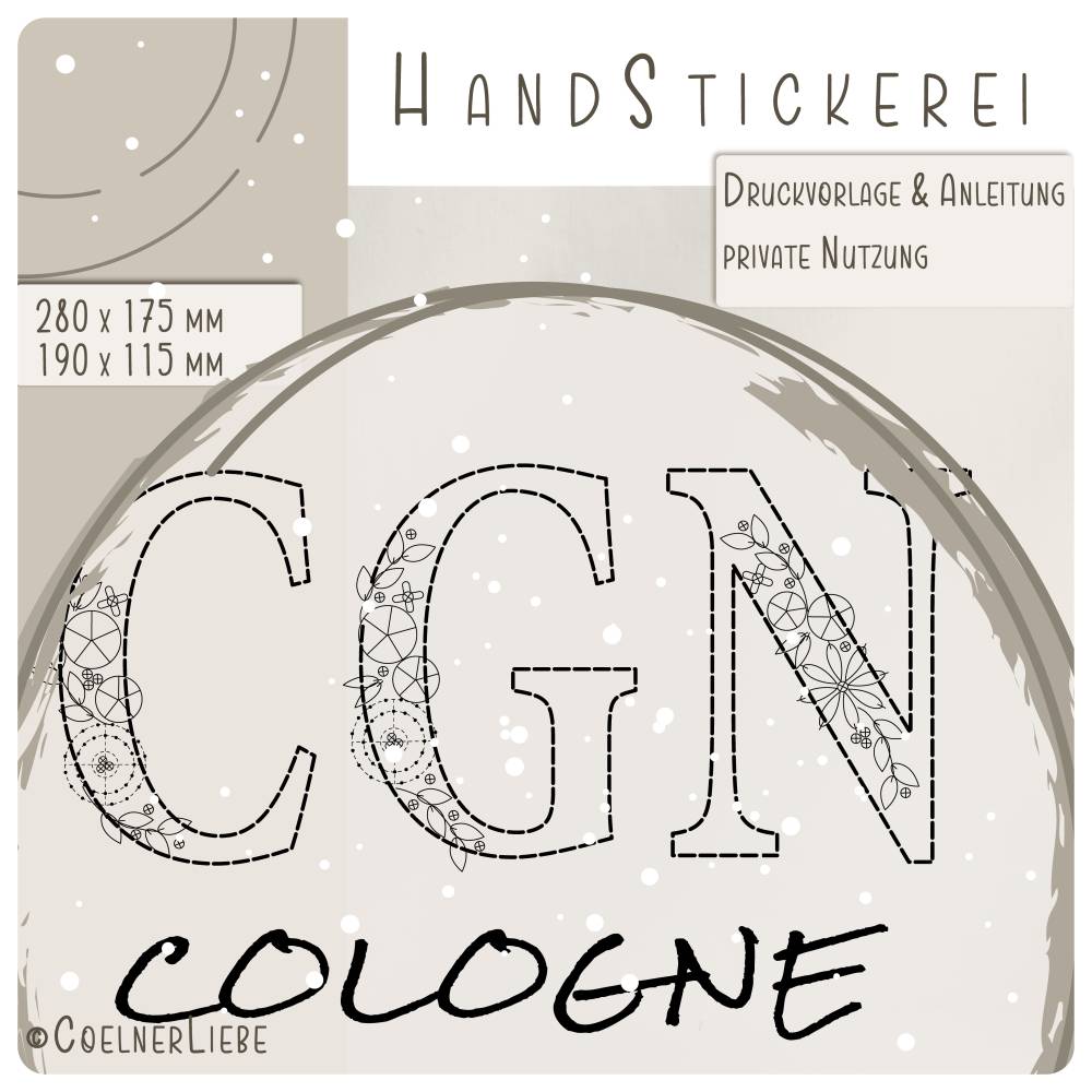 CGN Cologne Handstickerei Vorlage – Köln-Motiv zum Selbersticken Bild 1