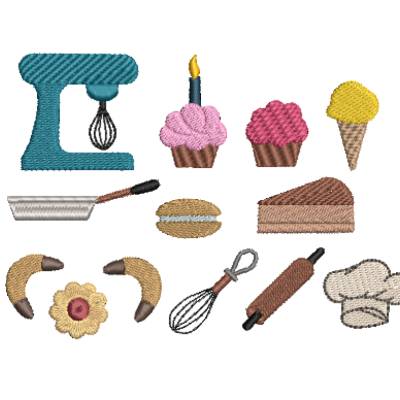 Stickdatei Küche Backen Kuchen Minis 11 Motive