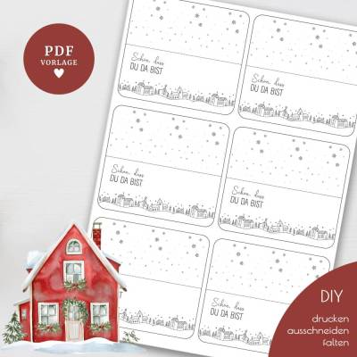 DIY-Druckvorlage: Weihnachtliche Tischkarten „Schön, dass du da bist“ – PDF A4 zum Ausdrucken