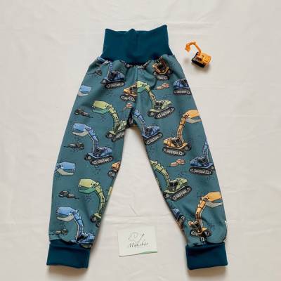 Mitwachshose Pumphose 92/98 Baggerzeit – Handmade Kinderhose Jersey, bequem & dehnbar