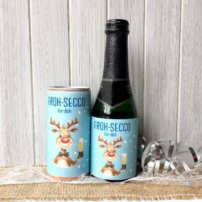 Prosecco Dosen Banderole Weihnachten, Druckvorlage Silvester Piccolo Ettikett, Mitbringsel Froh-Secco, Sekt Geschenkidee