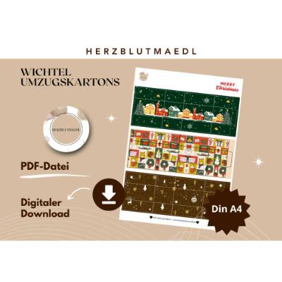 Wichtelumzug Bastelbogen als PDF – 3 Miniatur Umzugskartons zum Ausdrucken, Ausschneiden & Kleben | DIY Wichteltür
