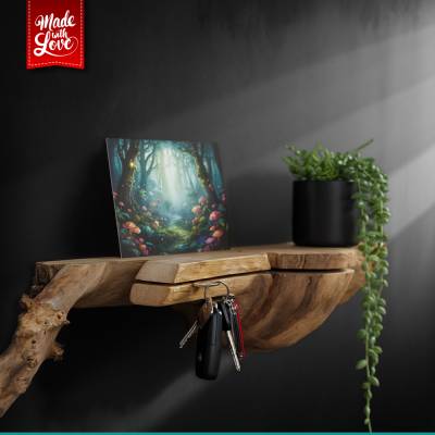 Rustikales Schlüsselbrett aus Wurzelholz – Unikat mit Foto- & Handyhalterung (ca. 35 cm)
