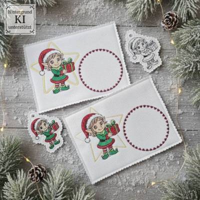 Stickdateien Elfe – 7 Motive im Scribble & Shabby Stil ab 10x10 Rahmen – Weihnachten Deko & ITH MugRug