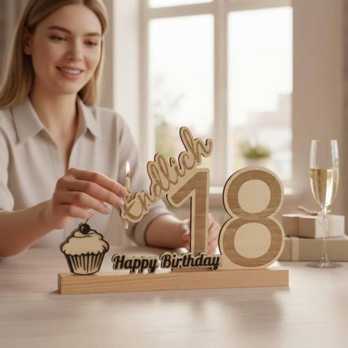 LASERDATEI - Endlich 18 – SVG Datei für Klötzchen | Geburtstag Design | Digitale Schneidedatei | Kommerzielle Nutzung er