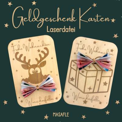Weihnachtliche Geldgeschenkkarten als Laserdatei (XCS & SVG) – Gravurvorlage für Holz | Wunscherfüller
