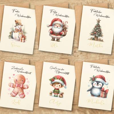 Personalisierte Weihnachtskarten A6 6er Set inkl. Umschläge – Vintage & niedlich