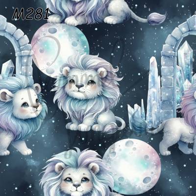 M281 PummelPinguine Exclusive Stoffe „Kinderstoff Lunar Guardian Eislöwe mystischer Löwe mit Monden & Kristallen