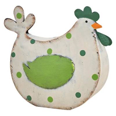 Hahn aus Metall Weiss/Grün,Ostern,Dekoration,Garten