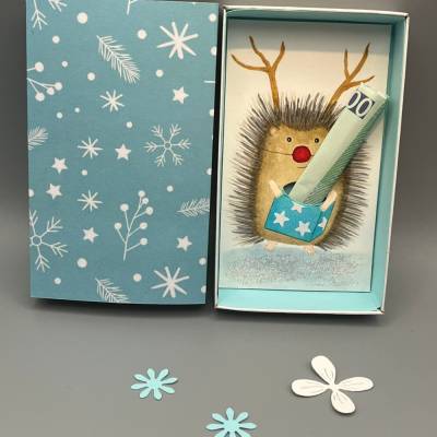 Süße Geldgeschenkverpackung mit Glitzer – Handgemalter Weihnachtsigel als Elch