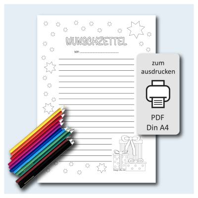 Wunschzettel Weihnachten – kostenlose PDF Vorlage zum Ausdrucken und Ausmalen